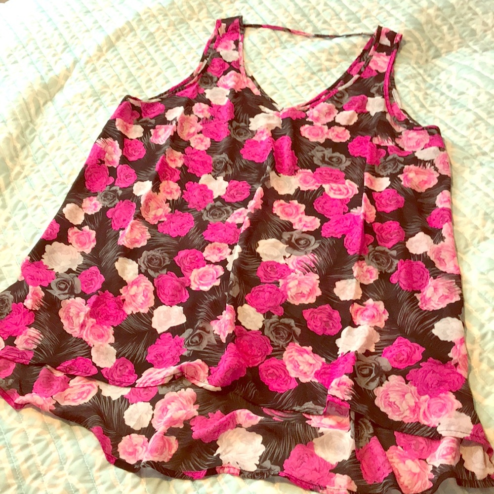 Torrid Black Hot Pink Sleeveless Sheer Flowy Top